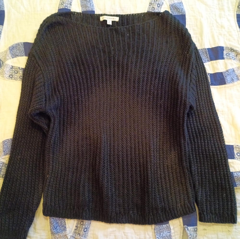 Banana Republic Black Cable Knit Sweater 100% Cotton Women's S EUC